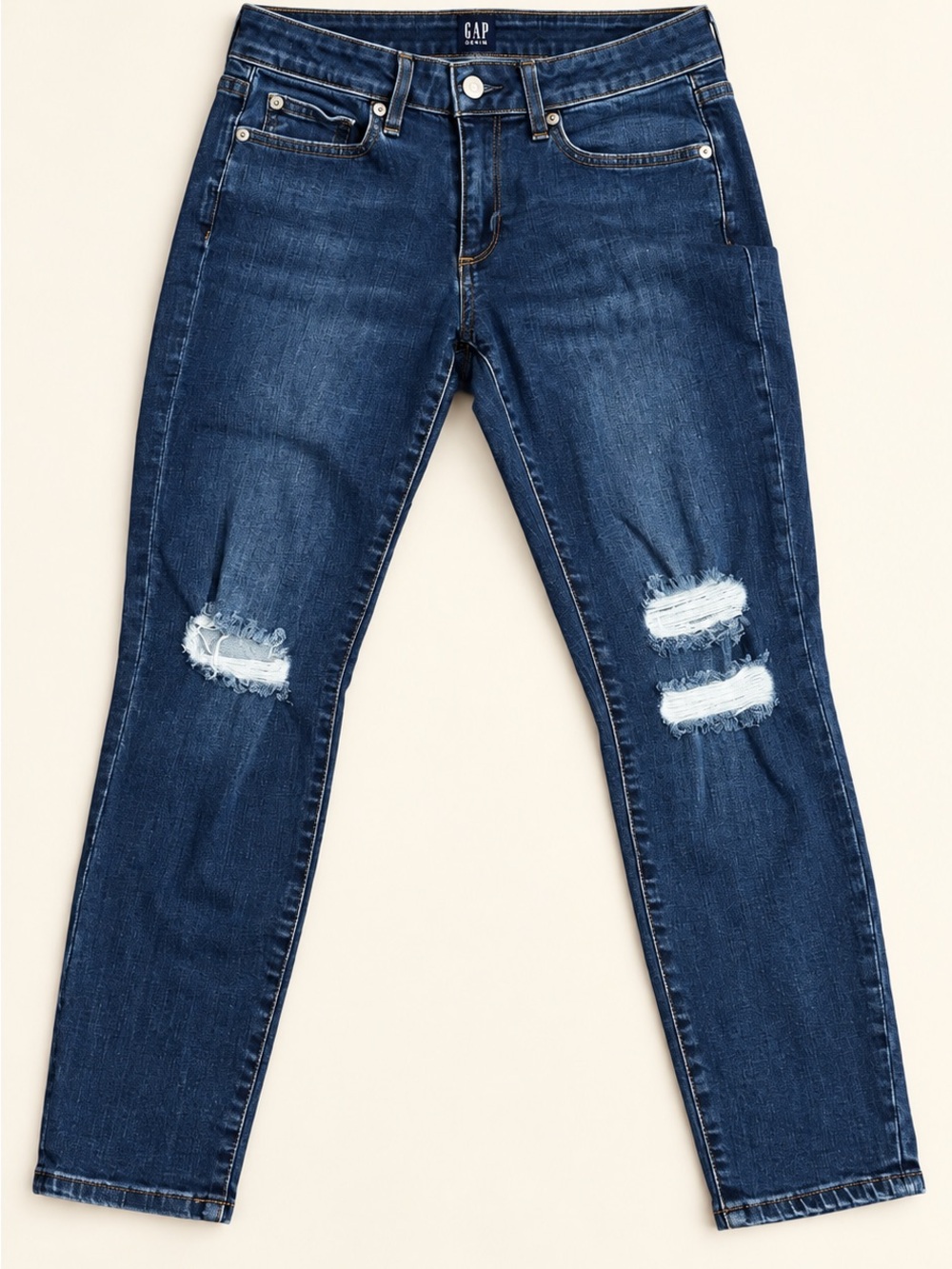 GAP Women's Dark Blue Distressed Boyfriend Jeans